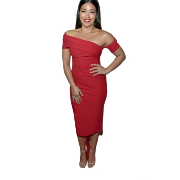 HANEY Off-the-shoulder Crepe Dress - Picture 2 of 5